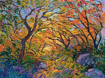 Autumn colored petite painting by modern impressionist master Erin Hanson. Autumn colored petite painting by modern impressionist master Erin Hanson.