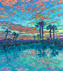 La Quinta desert landscape oil painting for sale by American impressionist and gallerist Erin Hanson. La Quinta desert landscape oil painting for sale by American impressionist and gallerist Erin Hanson.