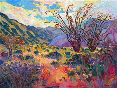 Paintings of the California super bloom desert flowers in Anza Borrego State Park. 