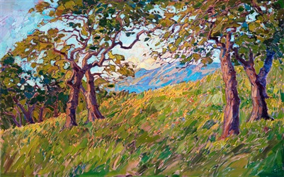 Mariposa wine country oak trees landscape painting for sale by Erin Hanson. Mariposa wine country oak trees landscape painting for sale by Erin Hanson.