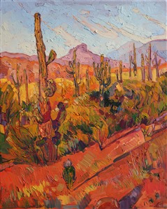 Mosaic texture captures the life and motion of Arizona desertscape, by modern impressionist Erin Hanson Mosaic texture captures the life and motion of Arizona desertscape, by modern impressionist Erin Hanson