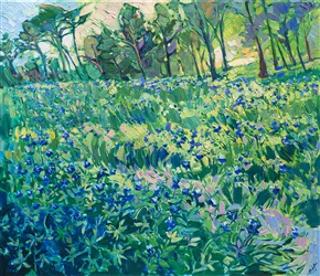 Oil painting of Texan field of Bluebonnets painted by contemporary impressionist artist Erin Hanson Oil painting of Texan field of Bluebonnets painted by contemporary impressionist artist Erin Hanson