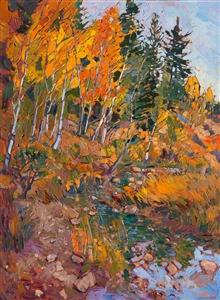 Utah National Parks landscape oil painting cottonwoods in gold, by Erin Hanson