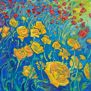 Buttercups oil painting by modern impressionist painter Erin Hanson. Painting Cadmium Blooms