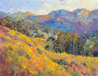 Mustard wildflowers growing in central California, painted in oils on 24 karat gold leaf, by Erin Hanson Mustard wildflowers growing in central California, painted in oils on 24 karat gold leaf, by Erin Hanson