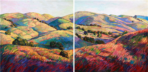 Giant oil painting on two panels, by California impressionist Erin Hanson Painting Pasoscapes