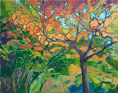 Oil painting of beautiful Japanese fall colors in a colorful expressionistic style by artist Erin Hanson Oil painting of beautiful Japanese fall colors in a colorful expressionistic style by artist Erin Hanson