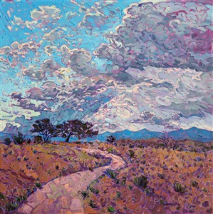 Monsoon sky clouds painting of New Mexico, by modern artist Erin Hanson