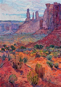 Monument Valley southwest landscape oil painting by modern impressionist Erin Hanson. Painting Monument Buttes