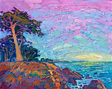 Monterey peninsula Pacific Grove oil painting for sale by impressionist painter Erin Hanson Painting Monterey Dusk