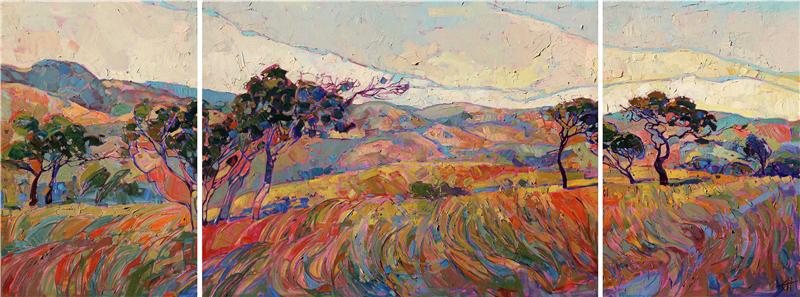 Triptych oil painting modern landscape artwork for sale by the artist Erin Hanson