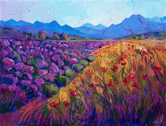 Oil painted landscape of Sequim Washington's lavender fields by impressionist artist Erin Hanson Oil painted landscape of Sequim Washington's lavender fields by impressionist artist Erin Hanson