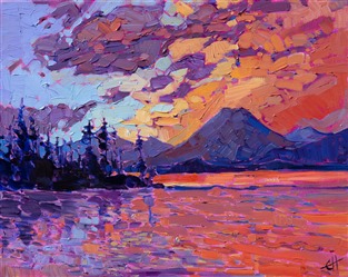 Petite painting of the Cascade mountains, in abstracted impressionist style. Petite painting of the Cascade mountains, in abstracted impressionist style.