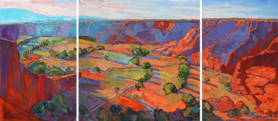 Large-scale oil painting triptych of Canyon de Chelly, Arizona, by Erin Hanson Large-scale oil painting triptych of Canyon de Chelly, Arizona, by Erin Hanson