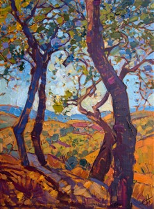 California Oaks, original oil painting on board by impressionist artist Erin Hanson Painting California Oaks