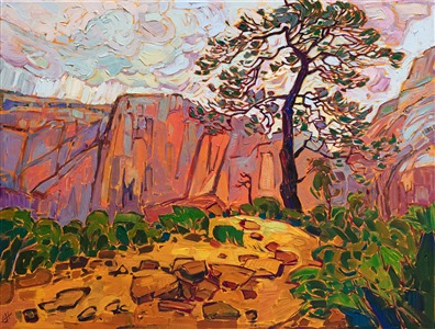 Angels Landing oil painting of Zion National Park, hanging in the zion museum Angels Landing oil painting of Zion National Park, hanging in the zion museum