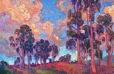 California eucalyptus tree oil painting by California impressionist Erin Hanson. California eucalyptus tree oil painting by California impressionist Erin Hanson.