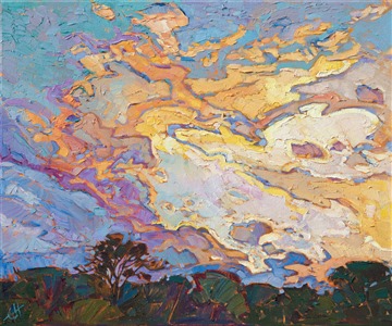 Oil painting of Texas Hill Country skyscape scenery by contemporary artist Erin Hanson