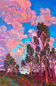 Modern impressionism painting of California eucalyptus trees, by impressionist Erin Hanson.