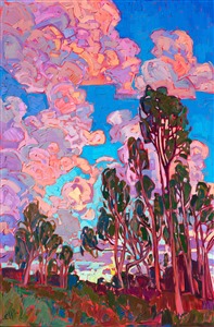 Modern impressionism painting of California eucalyptus trees, by impressionist Erin Hanson. Modern impressionism painting of California eucalyptus trees, by impressionist Erin Hanson.