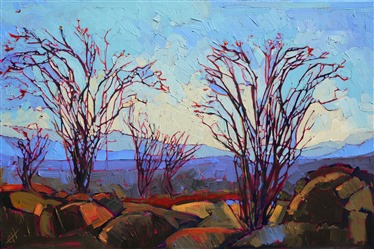 Abstract expressionist landscape painting of Ocotillo cacti, by Erin Hanson Abstract expressionist landscape painting of Ocotillo cacti, by Erin Hanson