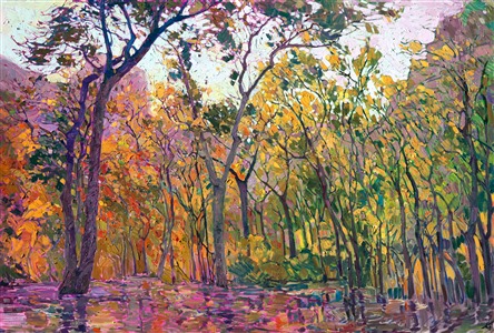 Zion National Park: cottonwood trees at the Lodge, oil painting by Erin Hanson Painting At the Lodge