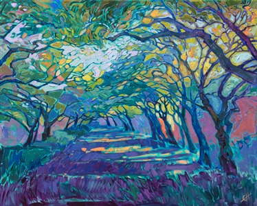 Texas Houston tree landscape oil painting by modern impressionist Erin Hanson Painting Arbor Path