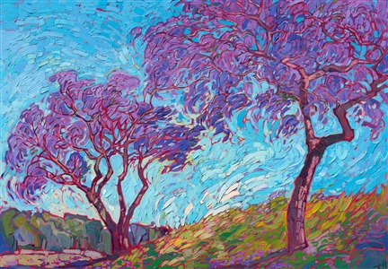 Mendocino northern California coastal oil painting in a contemporary impressionism style, by modern painter Erin Hanson.