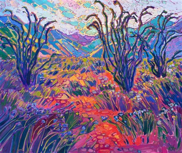 Borrego Springs ocotillo painting of desert landscape, by impressionist painter Erin Hanson Painting Borrego Colors