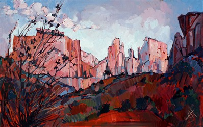Dramatic Zion sunrise painting by artist Erin Hanson Dramatic Zion sunrise painting by artist Erin Hanson