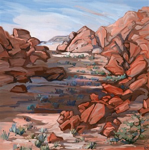 Oil painting of Valley of Fire scenery with red rocks by impressionist artist Erin Hanson