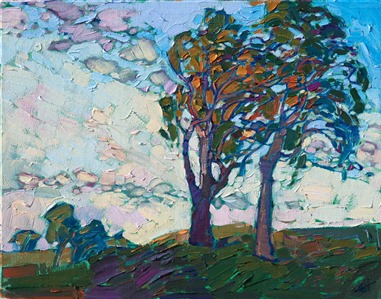 Oil painted landscape of beautiful Eucalyptus trees in Paso Robles by impressionist artist Erin Hanson