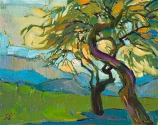 Small oil painting on board, by modern landscape painter Erin Hanson Small oil painting on board, by modern landscape painter Erin Hanson