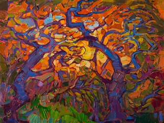 Small oil painting by Erin Hanson, with intense fall color and thick brush strokes. Small oil painting by Erin Hanson, with intense fall color and thick brush strokes.