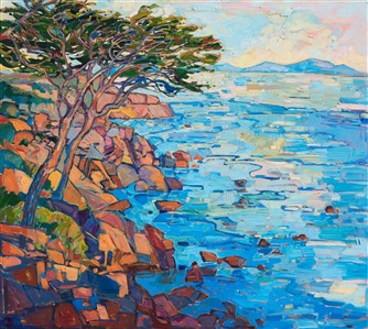 Oil painting of Pebble Beach in Monterey by contemporary artist Erin Hanson Oil painting of Pebble Beach in Monterey by contemporary artist Erin Hanson