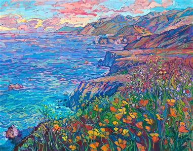 California Highway 1 contemporary impressionism oil painting of wildflowers and coastline, by Erin Hanson California Highway 1 contemporary impressionism oil painting of wildflowers and coastline, by Erin Hanson