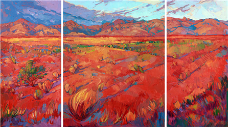 Large triptych original oil painting with loose brushstrokes by Erin Hanson