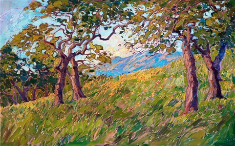 Mariposa wine country oak trees landscape painting for sale by Erin Hanson. Painting Mariposa Blooms
