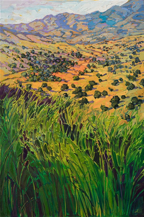 Apline Texas landcape oil painting by modern impressionist Erin Hanson, showing at The Museum of the Big Bend.