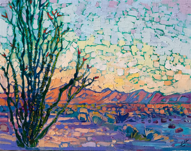 Ocotillo Arizona petite oil painting in a contemporary impressionist style