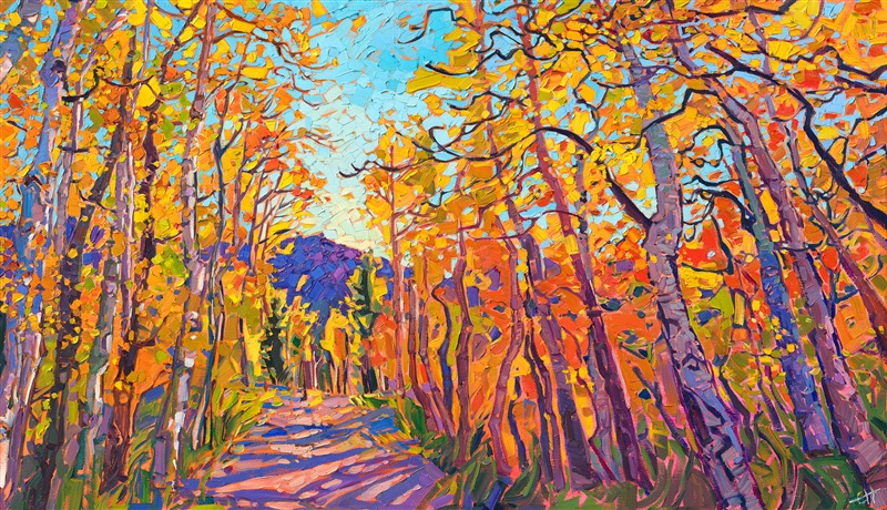 Apsen trees impressionism oil painting landscape by American impressionist Erin Hanson.