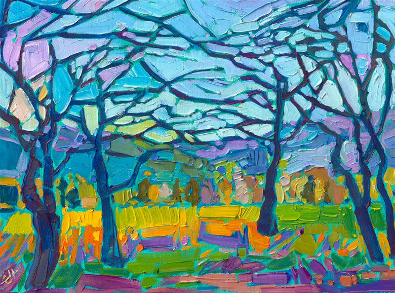 Abstract landscape original petite oil painting for sale 9x12 at The Erin Hanson Gallery, McMinnville, OR