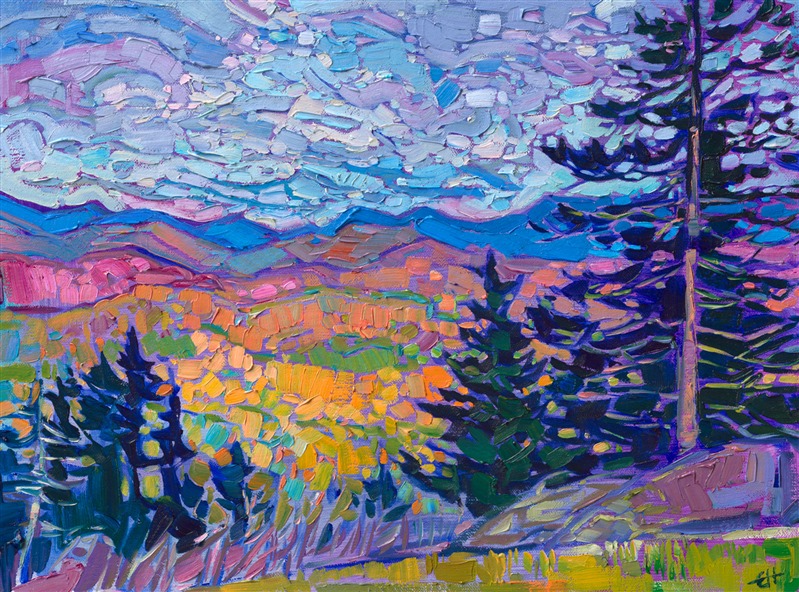 Oil painting of the Blue Ridge Mountains, view from Grandfather mountain, by Erin Hanson.
