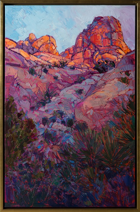 The red rockjs of Joshua Tree at dawn, captured in brilliant oil color.