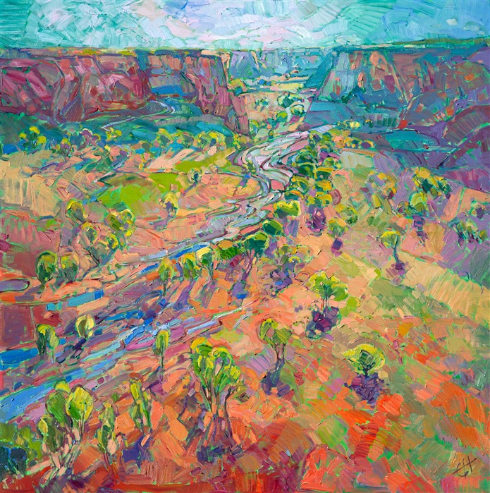 Dramatic Arizona landscape painting with lots of color, by American impressionist Erin Hanson