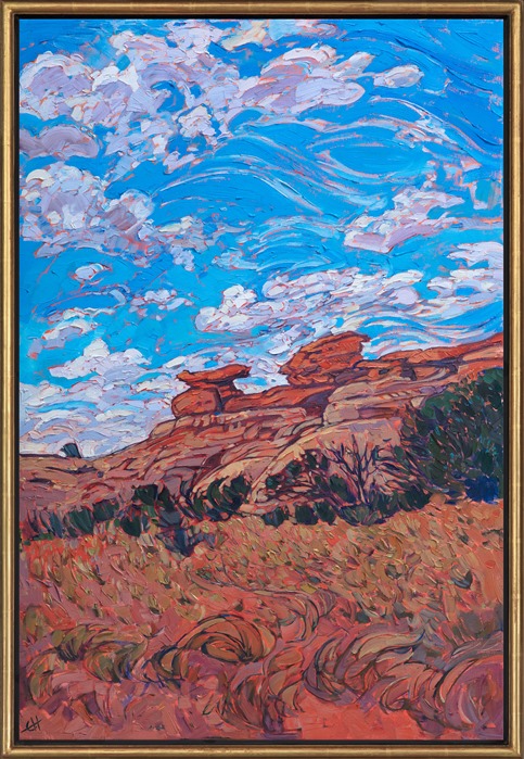 Canyonlands National Park oil painting by contemporary impressionist artist Erin Hanson framed in a gold floater frame