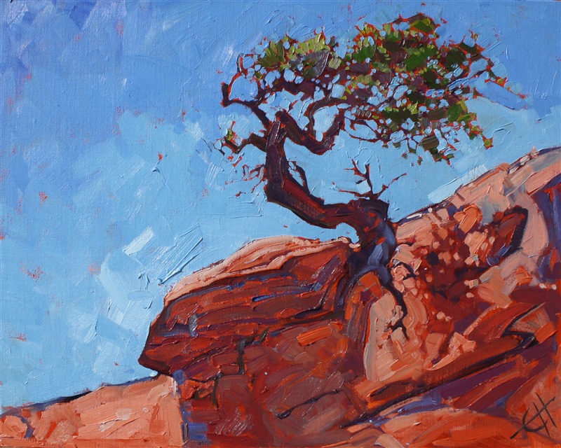 Canyonlands Pines, red rock desertscape painting by Erin Hanson