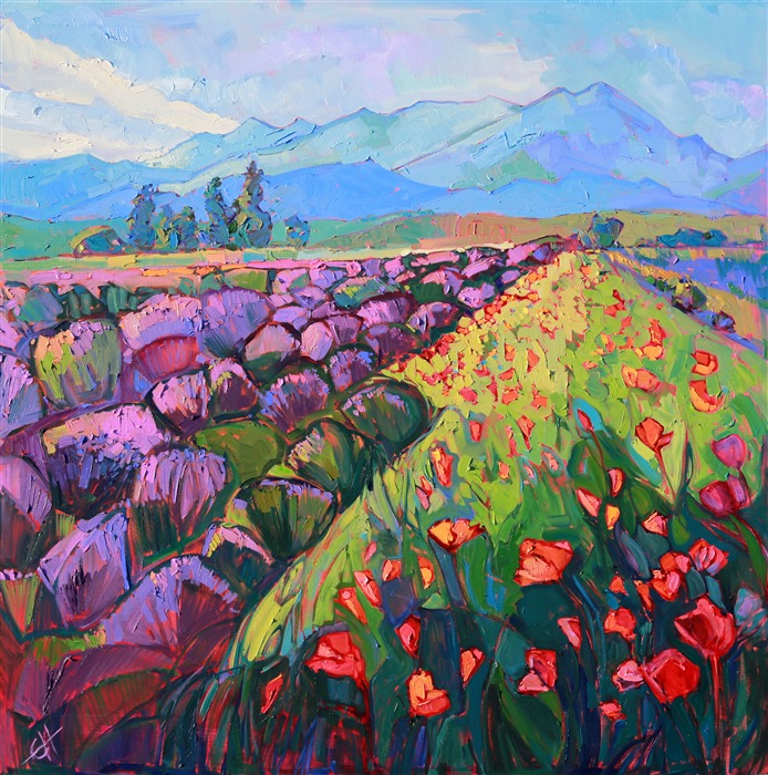 Sequim, Washington lavender fields oil painting by modern landscape artist Erin Hanson