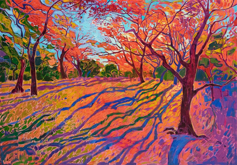 Japanese maple painting in a contemporary impressionist style, by modern master Erin Hanson