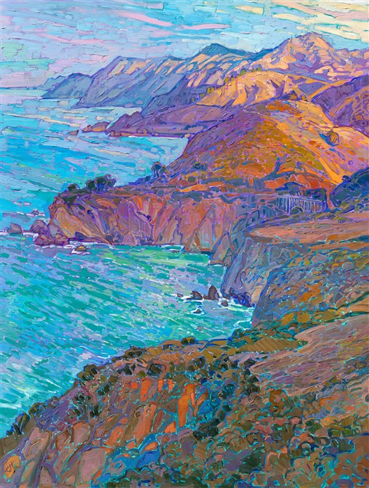 Painting for sale of the Bixby Bridge on Highway 1, in California, by American impressionist Erin Hanson.
